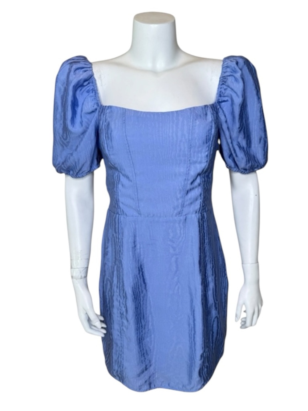 & Other Stories Puff Sleeve Jacquard Mini Dress 10 US Blue